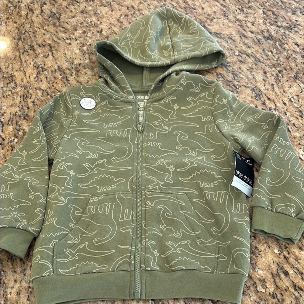 Olive Green Dinosaur Hoodie for Kids